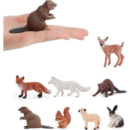 10PCS/Set Simulation Animal Model Figure Girls Boys Toys Cute Fox Sheep Rabbit Deer Ornaments Kids Toy Learning Education Gift