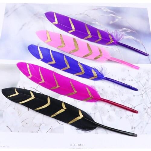 10Pcs/bag Black Gradient gold Goose Feathers 13-18cm Jewelry Accessories Party Decoration for Craft-Feather Plume wholesale
