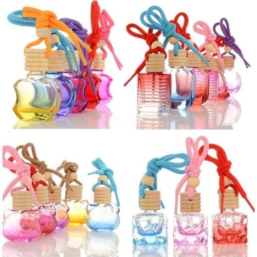 8ML Square Glass Hang Pendant Refillable Perfume Bottle, Colored Car Hang Scent Container, Hang Pendant F1307