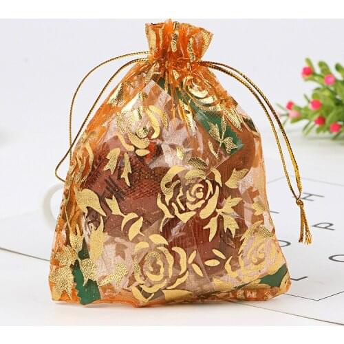 100pcs/lot 17x23cm Organza Bag Orange Wedding Cosmetics Candy Jewelry Display Packaging Bags Big Drawstring Pouch Gift Bag