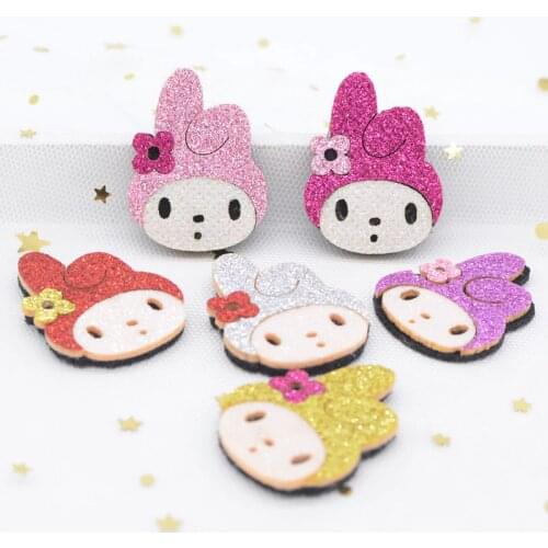 12Pcs 28*38mm Padded Bling Rabbit Baby Applique for DIY Clothes Hat Sticker Headwear Hair Clips Band Bow Accessories Patches L35