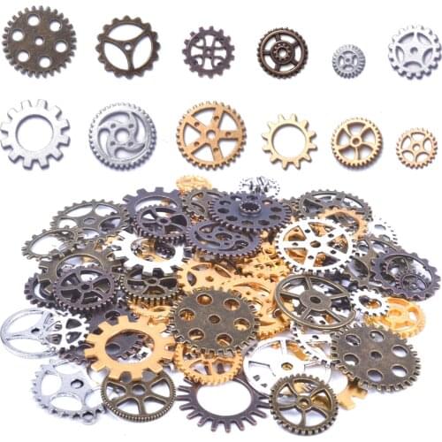 150 Gram Assorted Antique Steampunk Gears Charms Pendant Clock Watch Wheel Gear for Crafting, DIY Jewelry(Mixed Colours)