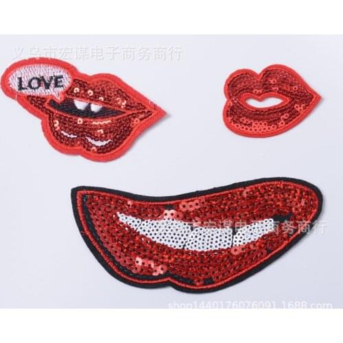 20pcs/lot Sequin Red Lip Mouth Embroidery Patch Clothing Decoration Backpack Sewing Accessories Diy Iron Heat Transfer Applique