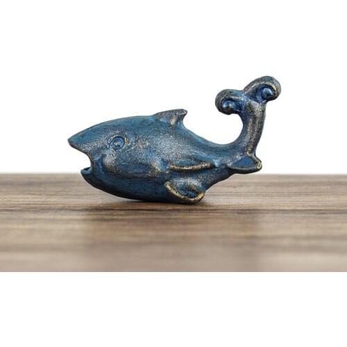 Antique Gold Blue Cast Iron Whale Figurines With Beer Bottle Opener Mouth European Home Tabletop Decor Handmade Animal Sculpture