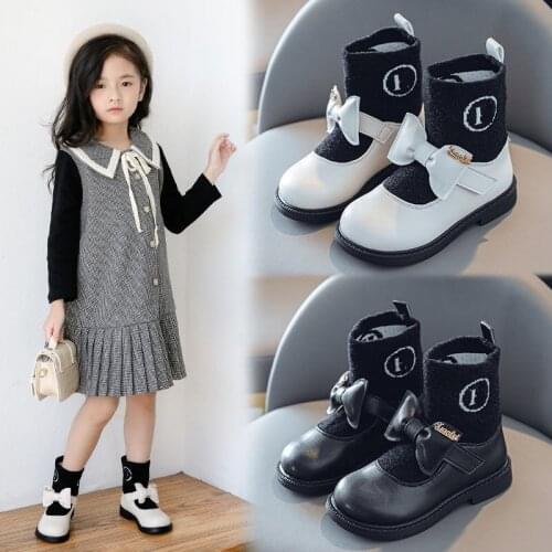 Boots Girls Winter Autumn Spring Fashion Toddler Children Wide Pu leather Mesh Bowtie Boots Toddler Kids Princess Shoes Girl