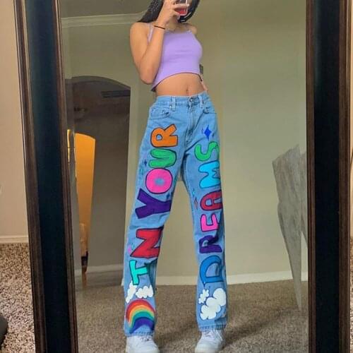 Letter Print Denim Y2k Streetwear Jeans Women Baggy Straight Trousers Leisure Cargo Pants Spring Autumn joggers sweatpants New