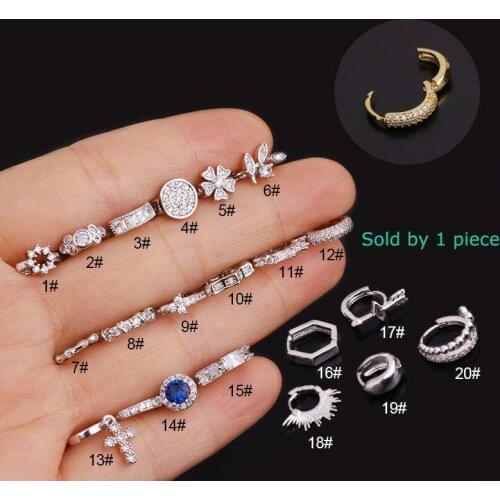 1 Piece Copper with Zircon Mini Hoop Tragus Earrings Helix Piercing Silver Gold Color