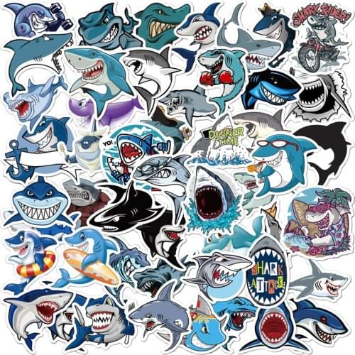 50PCS Cartoon Shark Animals Sticker Suitcase PVC Skateboard Luggage Motorcycle Car truck rear window bumper Graffiti