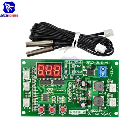 Diymore LED Digital Temperature Controller Dual 3 Wire Fan Governor Speed Controll Switch Module with Dual NTC Sensor Probe