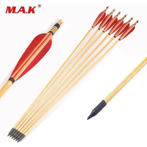 30 Inches Wood Arrow Diameter 8.5mm with Red Turkey Feather for Long Bow Archery Shooting Hunting