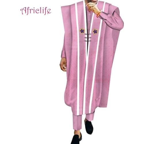 Robe,Shirt and Pant 3 Pieces Set Cotton African Casual Pant Suit African Print Men Wedding Party Traditional Clothing WYN572