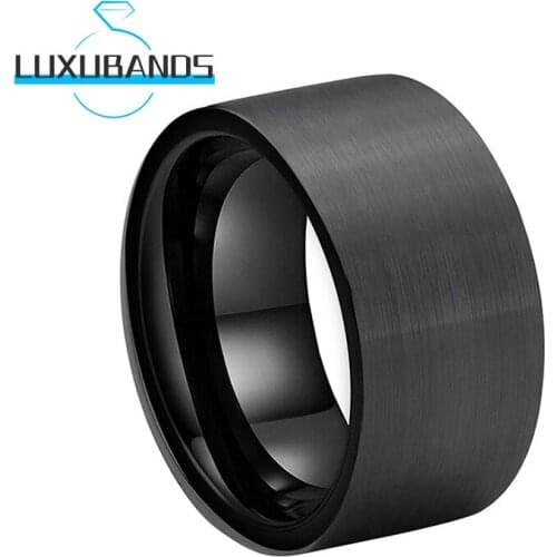 12MM Black Tungsten Carbide Rings For Men Pipe Cut Engagement Wedding Bands Brushed Finished Comfort Fit