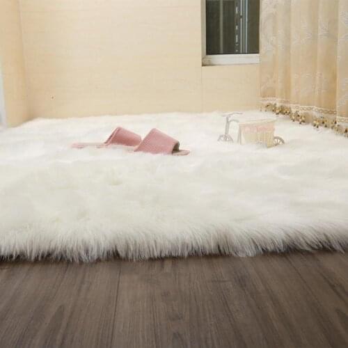 LIULong Faux Fur Artificial Skin Rectangle Fluffy Chair Seat Sofa Cover Carpet Mat Area Rug Living Bedroom Home Decoration White