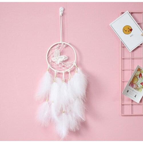 Girl Heart Dream Catcher National Feather Ornaments Lace Ribbons Feathers Wrapped Lights Girls Room Decor Dreamcatcher