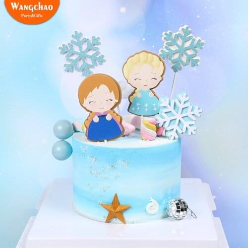 Lovely&Beautiful Girls Snowflake Cake Topper New Year Christmas Happy Birthday Party Supplies Winner Snowflake Cake Decoration