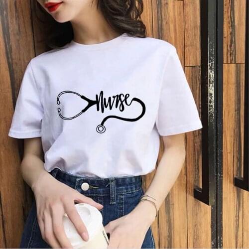 Fashion Tshirt Stethoscope printed Women Tshirt Fun Retro Tops Lady Short Sleeve T shirt Harajuku T-shirt female