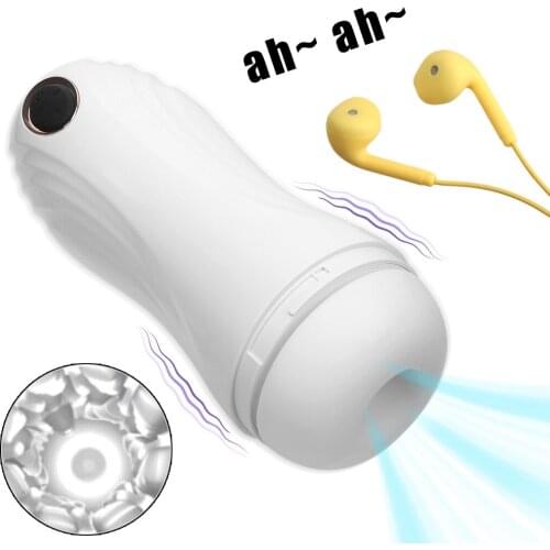 Male Masturbation Cup Vagina Real Pussy With Earphone Erotic Sex Toys For Men 10+6+1 Modes Vibrator Penis Sucking Stimulator