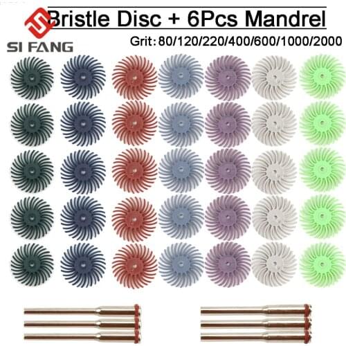 1Inch Radial Bristle Disc Kit Abrasive Brush 1/8" Detail Polishing Wheel for Dremel Rotary Tool Accessories 35pcs with 6 shank