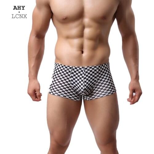 2020 New Sexy Mens Underwear Low Waist Cozy Plaid Grid Boxers Short Boy Breathable Shorts Pants Man Sexy Boxers