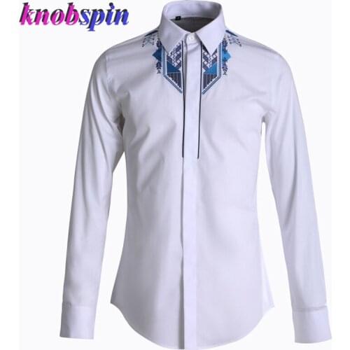 National style Totem Embroidery mens Shirt long sleeve Slim Trend Chemise homme Brand quality Business Shirts men Size M-4XL