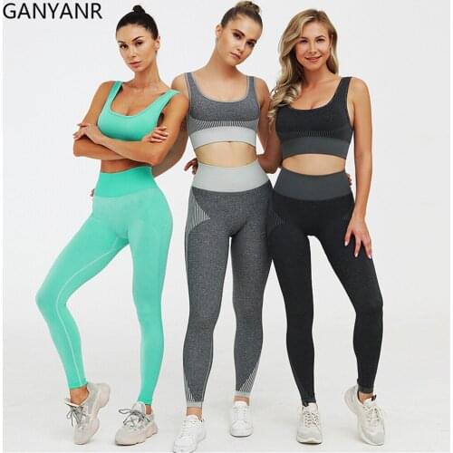 GANYANR Tracksuit Gym Clothing Jogging Yoga Sets Women Workout Sportswear Fitness Set Leggings Bra Seamless Suits Sweat Bodysuit