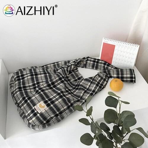 Versatile Retro Soft Bag Shopping Bag Foldable Retro Ladies Plaid Print Shoulder Shopping Bag Casual Women School Bags
