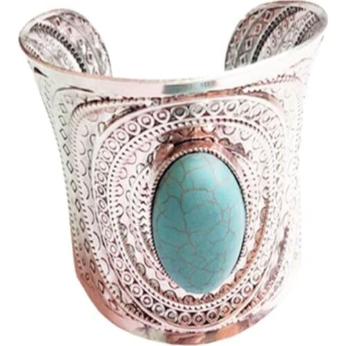 Vintage Bohemia Wide Cuff Bracelets & Bangles For Women Ancient Pulsera Water Drop Crystal Stone Bangles Turkish Jewelry