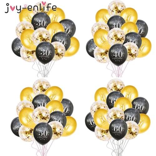 Birthday Balloons 15pcs Inflatable Confetti Balloons 12inch Latex Ballons Globos 30 40 50 60 Anniversary Birthday Decoration