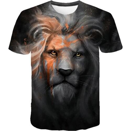 High-quality 2019 lion short-sleeved T-shirt mens fashion 3D printed T-shirt mens high-quality animal tiger printe Animal Tees