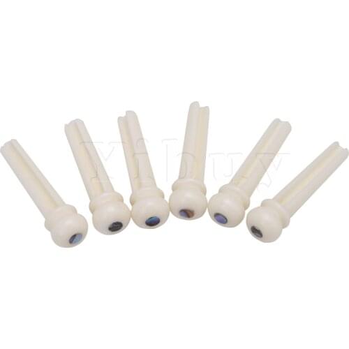 Yibuy Bone Acoustic Guitar Bridge Pins With Pearl Shell Dot Pack of 6