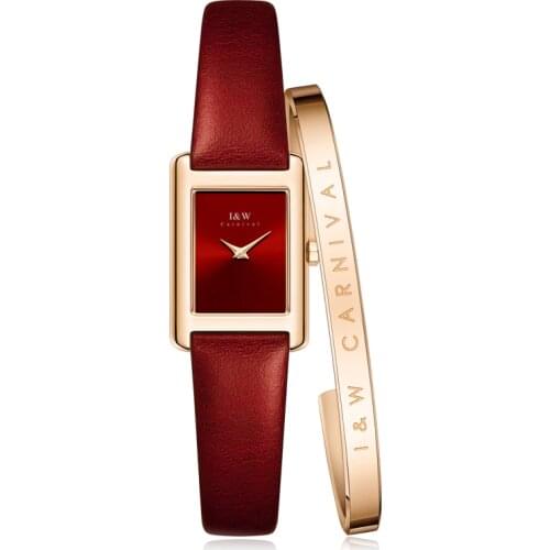 Luxury Gold Watches for women I&W Fashion Quartz Wrist Watch Sapphire Leather Band Square Dial Women Watches Made in Switzerland