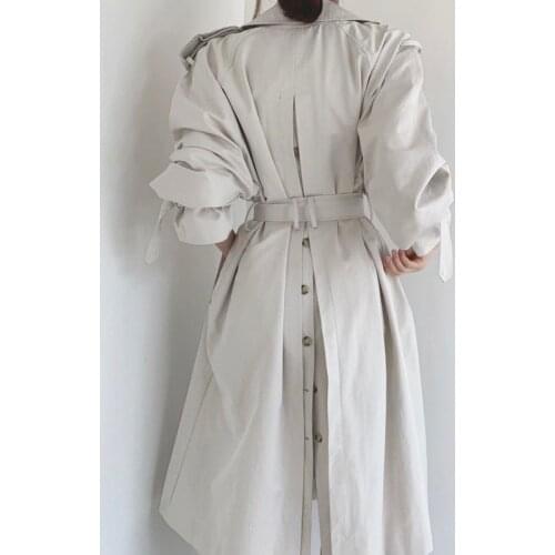 Korean Chic Temperament British Style Trench Coat Women Lapel Double Breasted Belt Design Long Windbreaker Elegant Clothes Tops
