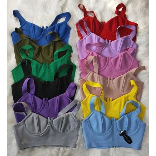 2021 New Summer Fashion High Quality Strap V-Neck Bustiers 12 Colors Bandage Top Celebrity Club Night Party Sexy Short Vestidos