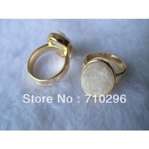 2015 new Style Gem Stone crystal Drusy ring fashion jewelry Brass Rings gem stone jewelry
