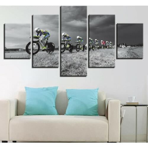 Cycling Race Bicycle Sport 5 Panel Canvas Picture Print Wall Art Canvas Painting Wall Decor for Living Room Poster No Framed