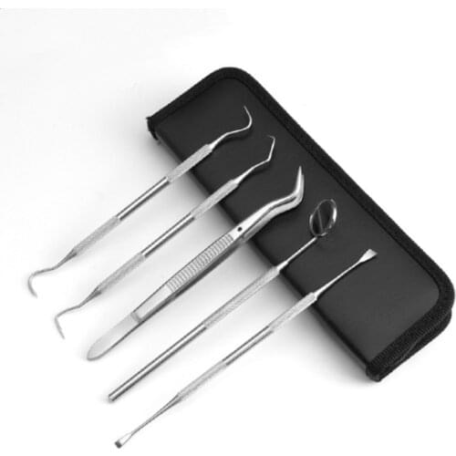 5Pcs Stainless Steel Tooth Cleaning Tools Dental Instrument Set Mouth Mirror Tweezer Scaler Probe Dentistry Laboratory Equipment