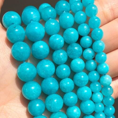 Lake Blue Jades Loose Round Spacer Beads For Jewelry Making Natural Angelite Stone Beads DIY Bracelet Accessories 6 8 10mm 15