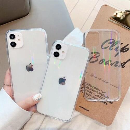 Rainbow Laser Phone Case For iPhone 12 Mini 11 Pro X XR XS Max 6S 7 8 Plus SE2020 Luxury Colorful Transparent Hard Acrylic Cover