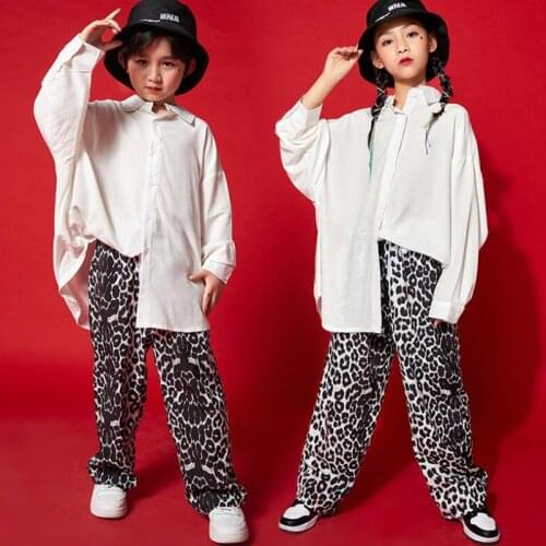 Kids Hip Hop Dancing Clothing Oversize Shirt Tops Leopard Pants Show Jazz Outfits For Girls Boys Dance Costume Clothes Wear
