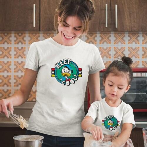 Disney Donald Duck Printing Letters KEEP COOL Fashion Family Matching Clothes Dropship Four Seasons Summer New T-Shirts Comfort