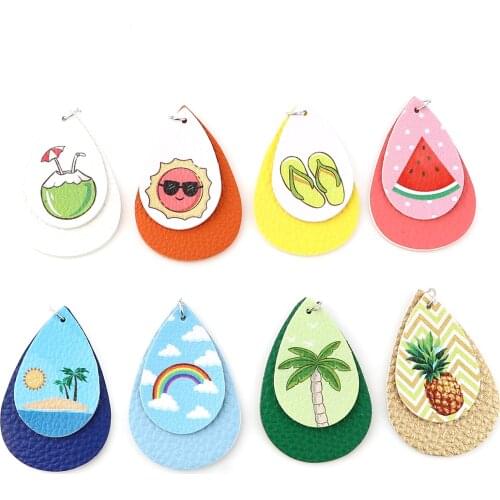 Doreen Box PU Leather Pendants Drop Fruit Plant Summer Pattern Charms DIY Making Women Earrings Jewelry Gifts 60mm x 38mm, 5PCs