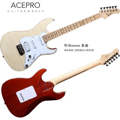 Acepro Electric Guitar, High quality Natural Flame Maple top Guitar, Wilkinson Tremolo Bridge, 2 Piece Mahogany Body