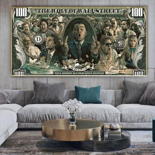 Graffiti Street Money Art 100 Dollar Canvas Painting Posters and Prints Wolf of Wall Street Pop Art for Living Room Decoration