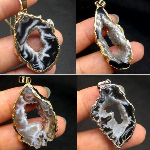 Hot Natural Brazilian Agate Crystal Slice Hemming Original Stone Pendant for Jewelry Home Decoration Crystal Craft D3