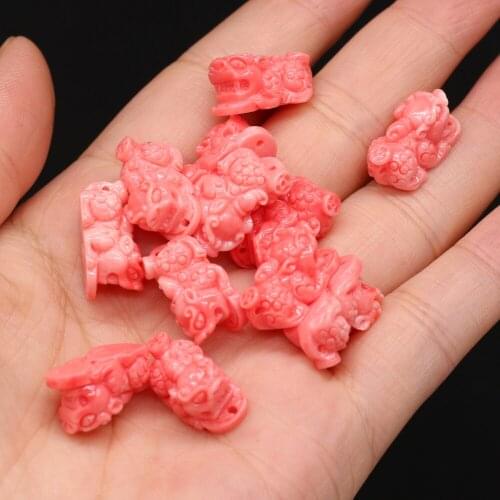 10pcs Pink Little Animals Artificial Coral Beads DIY Loose Spacer Cute Animal Bead For Jewelry Making Bracelet Necklace 10x19mm
