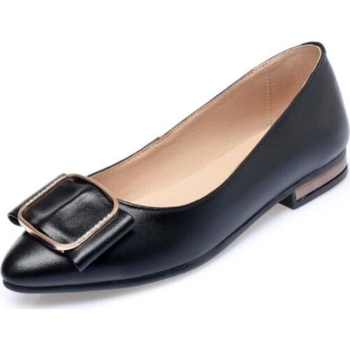 Famous Spring New Bow Pointed Shoes Women Genuine Leather Shoes Fashion Casual Shoes Breathable Comfort Light Elegant Flat Shoes