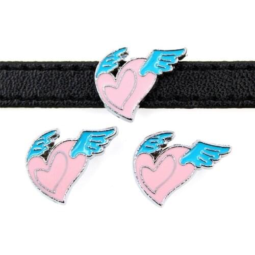 Colorful Enamel Fencing Athlete Hearth Wings 8MM Slider Charms Fit Pet Collar DIY Wristband & Bracelet Making