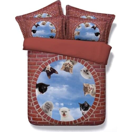 Cute bedding set cats duvet bed sheet California king size queen full twin double doona quilt cover linen bedspread animal print