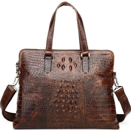 Men Vintage Crocodile Handbags Male Genuine Leather Messenger Bags Horizontal Leather Laptop Bag Large Mens Travel Briefcases