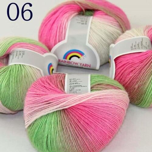 Sale Soft 4X50gr balls Cashmere Wool Colorful Rainbow Wrap Shawl DIY Hand Knit Yarn 524-06 Pink White Green Beige